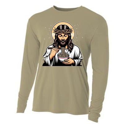 In Jesus Name Ramen Funny Japanese Food Christian Cooling Performance Long Sleeve Crew