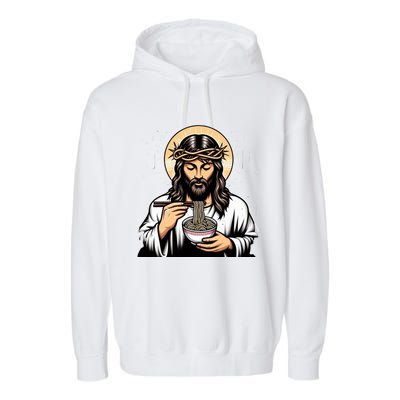 In Jesus Name Ramen Funny Japanese Food Christian Garment-Dyed Fleece Hoodie