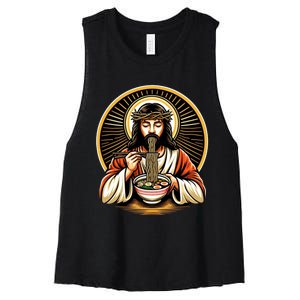 In Jesus Name Ramen Funny Japanese Food Christian Women's Racerback Cropped Tank