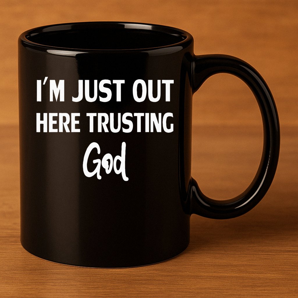 Im Just Out Here Trusting God 11oz C Handle Ceramic Mug