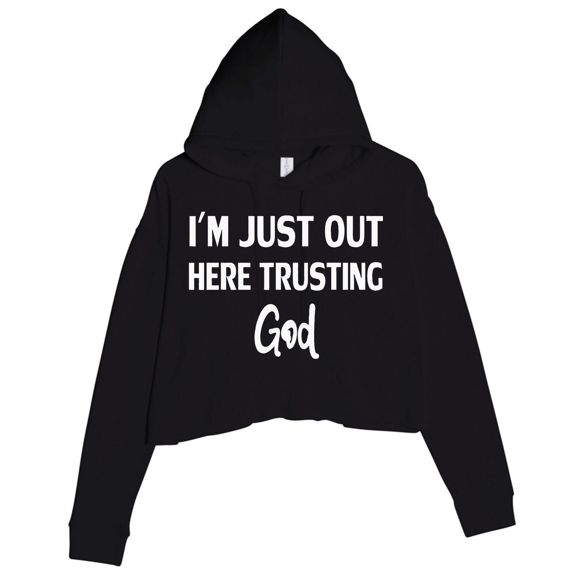 Im Just Out Here Trusting God Crop Fleece Hoodie