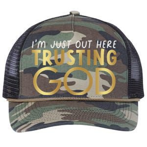 I Just Out Here Trusting God Church Bible Jesus Christians Retro Rope Trucker Hat Cap