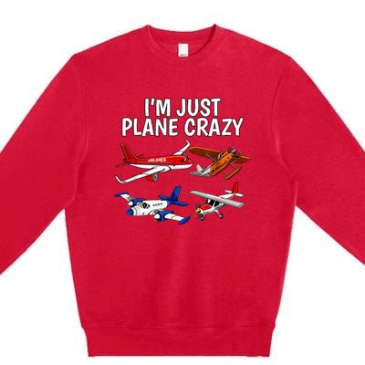 I'm Just Plane Crazy Aviation Gifts For Aircraft Pilots Premium Crewneck Sweatshirt