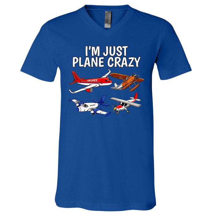 I'm Just Plane Crazy Aviation Gifts For Aircraft Pilots V-Neck T-Shirt