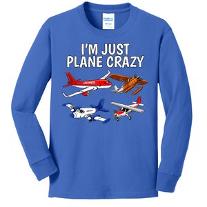 I'm Just Plane Crazy Aviation Gifts For Aircraft Pilots Kids Long Sleeve Shirt