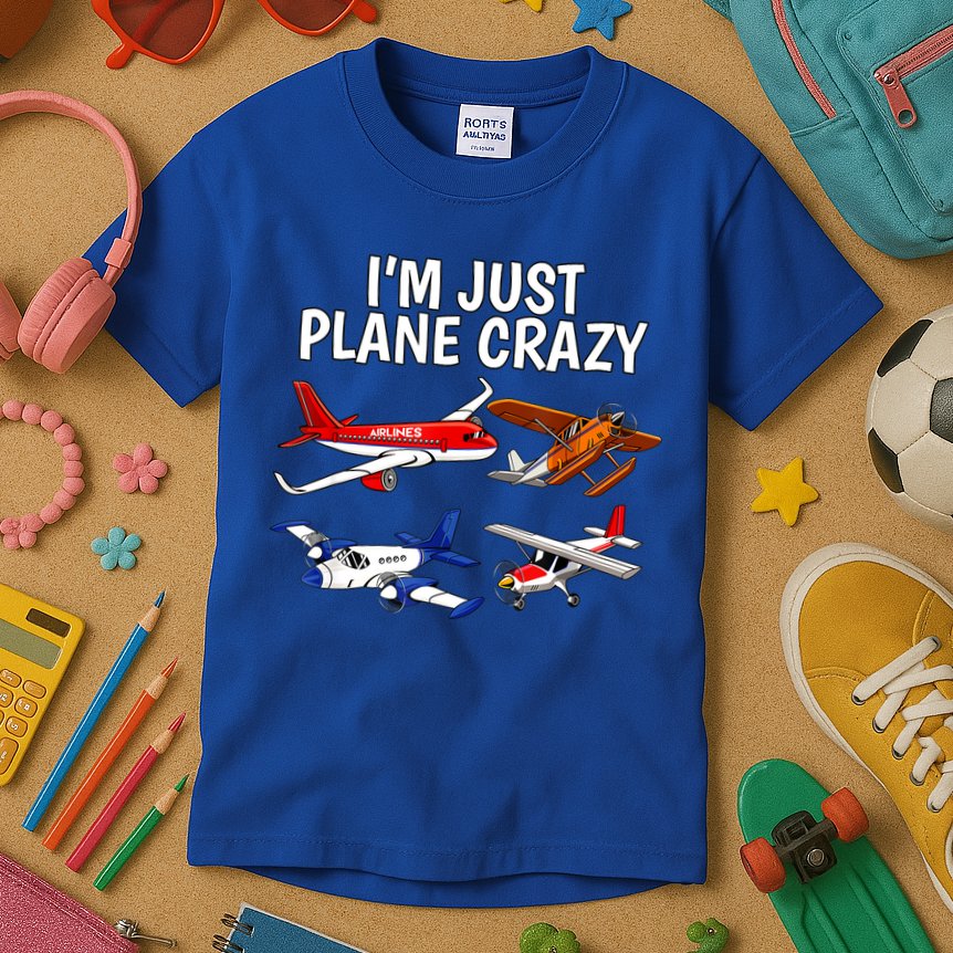 I'm Just Plane Crazy Aviation Gifts For Aircraft Pilots Kids T-Shirt