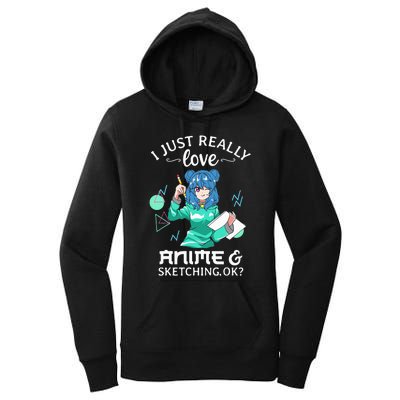 I Just Really Love Anime and Sketching Ok Anime Teen Girl Women's Pullover Hoodie