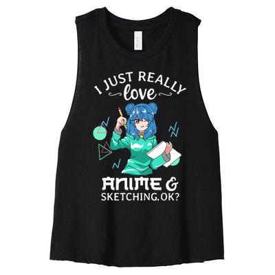 I Just Really Love Anime and Sketching Ok Anime Teen Girl Women's Racerback Cropped Tank