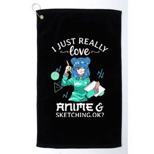 I Just Really Love Anime and Sketching Ok Anime Teen Girl Platinum Collection Golf Towel