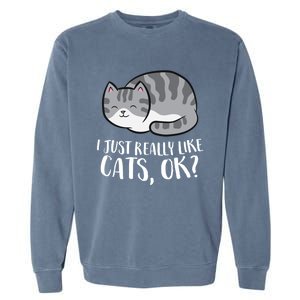 I Just Really Like Cats Gift Garment-Dyed Sweatshirt