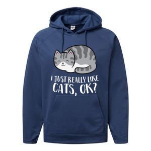 I Just Really Like Cats Gift Performance Fleece Hoodie