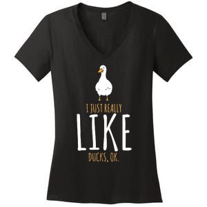 I Just Really Like Ducks Ok Women's V-Neck T-Shirt