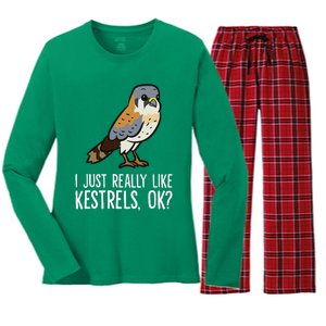 I Just Really Like Kestrels Ok Cute Kestrel Bird Women's Long Sleeve Flannel Pajama Set 