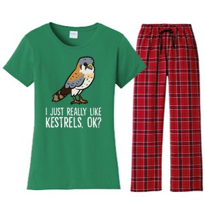 I Just Really Like Kestrels Ok Cute Kestrel Bird Women's Flannel Pajama Set