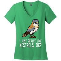 I Just Really Like Kestrels Ok Cute Kestrel Bird Women's V-Neck T-Shirt