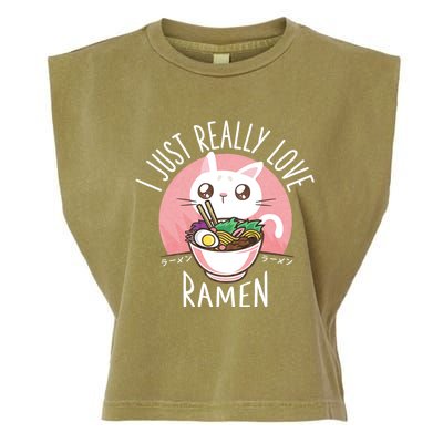 I Just Really Love Ramen Cat Anime Kawaii Clothes Otaku Clothing Manga Garment-Dyed Women's Muscle Tee