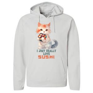 I Just Really Love Sushi Cute Japanese Cat Performance Fleece Hoodie