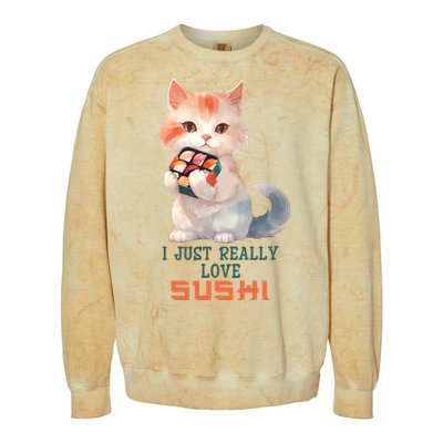 I Just Really Love Sushi Cute Japanese Cat Colorblast Crewneck Sweatshirt