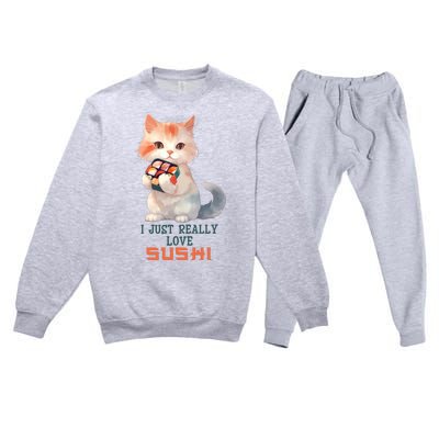 I Just Really Love Sushi Cute Japanese Cat Premium Crewneck Sweatsuit Set