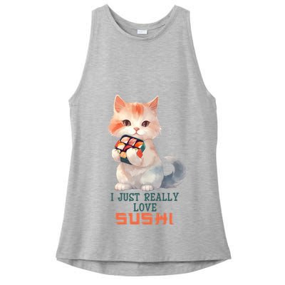 I Just Really Love Sushi Cute Japanese Cat Ladies PosiCharge Tri-Blend Wicking Tank