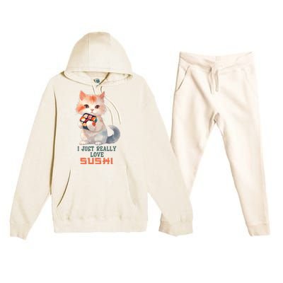 I Just Really Love Sushi Cute Japanese Cat Premium Hooded Sweatsuit Set