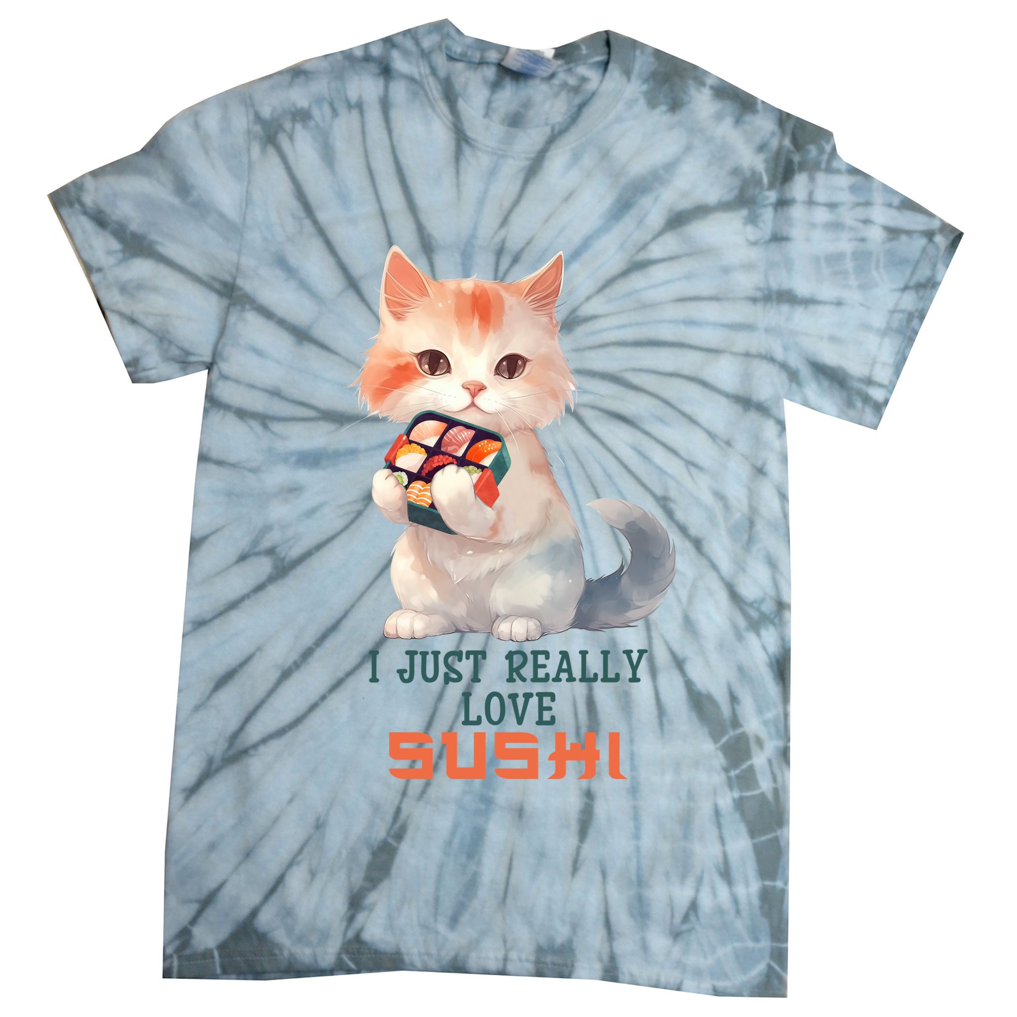 I Just Really Love Sushi Cute Japanese Cat Tie-Dye T-Shirt
