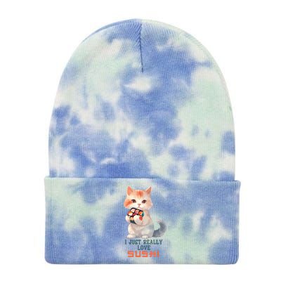 I Just Really Love Sushi Cute Japanese Cat Tie Dye 12in Knit Beanie