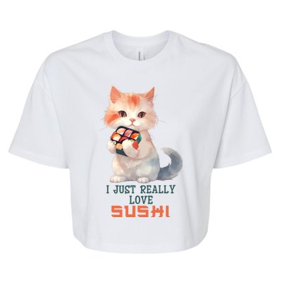 I Just Really Love Sushi Cute Japanese Cat Bella+Canvas Jersey Crop Tee