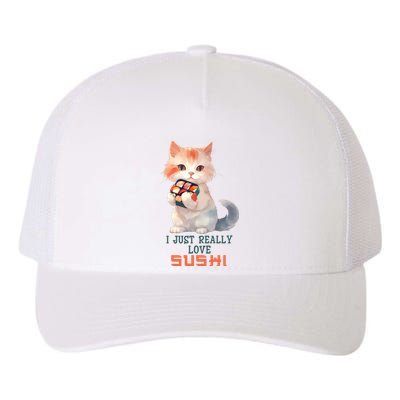 I Just Really Love Sushi Cute Japanese Cat Yupoong Adult 5-Panel Trucker Hat