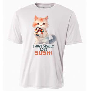 I Just Really Love Sushi Cute Japanese Cat Cooling Performance Crew T-Shirt