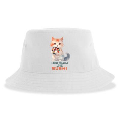 I Just Really Love Sushi Cute Japanese Cat Sustainable Bucket Hat