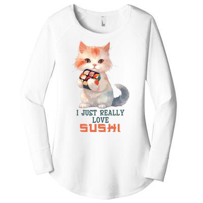 I Just Really Love Sushi Cute Japanese Cat Women's Perfect Tri Tunic Long Sleeve Shirt