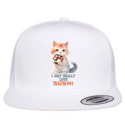 I Just Really Love Sushi Cute Japanese Cat Flat Bill Trucker Hat