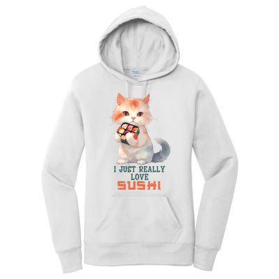 I Just Really Love Sushi Cute Japanese Cat Women's Pullover Hoodie