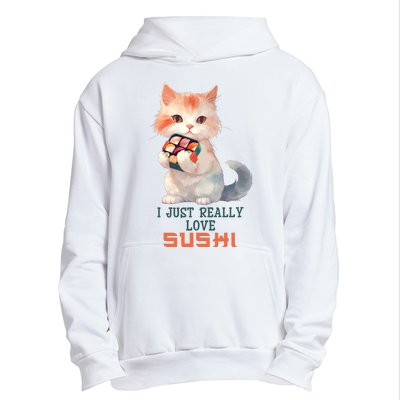 I Just Really Love Sushi Cute Japanese Cat Urban Pullover Hoodie