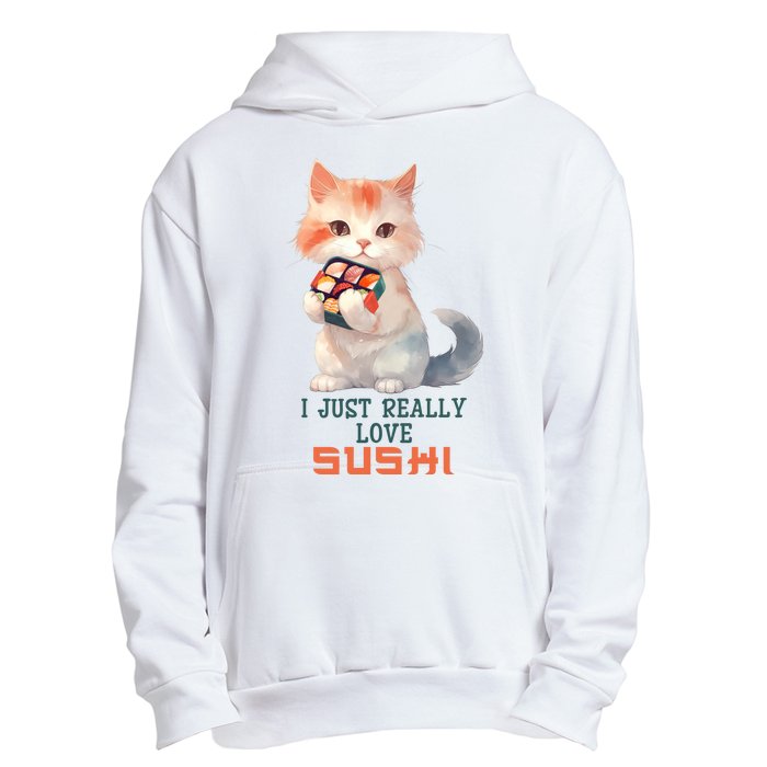 I Just Really Love Sushi Cute Japanese Cat Urban Pullover Hoodie