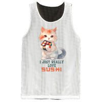 I Just Really Love Sushi Cute Japanese Cat Mesh Reversible Basketball Jersey Tank