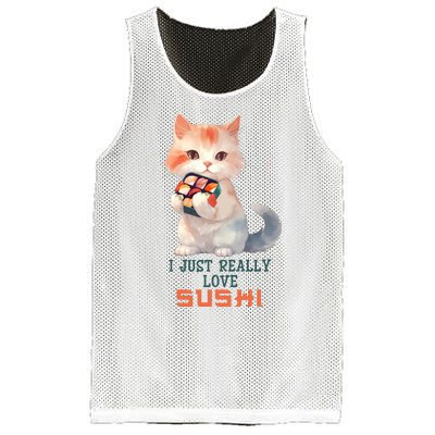 I Just Really Love Sushi Cute Japanese Cat Mesh Reversible Basketball Jersey Tank