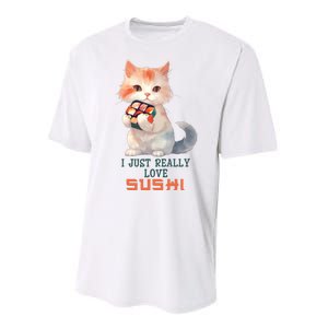 I Just Really Love Sushi Cute Japanese Cat Performance Sprint T-Shirt