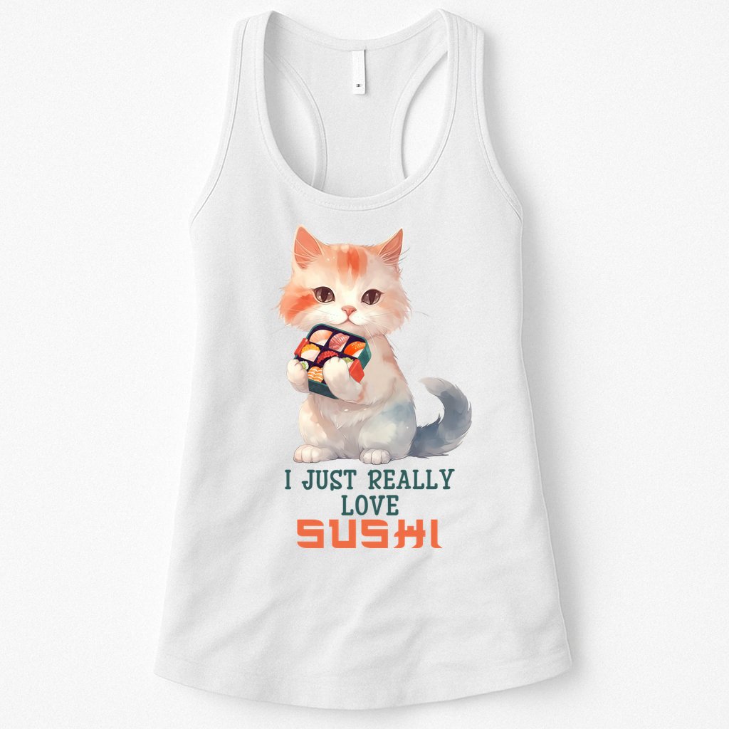I Just Really Love Sushi Cute Japanese Cat Womens Tank Top