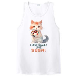 I Just Really Love Sushi Cute Japanese Cat PosiCharge Competitor Tank