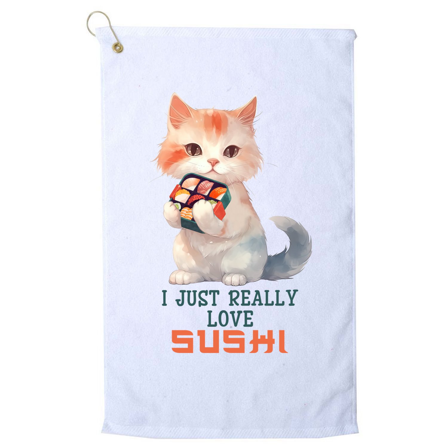 I Just Really Love Sushi Cute Japanese Cat Golf Towel