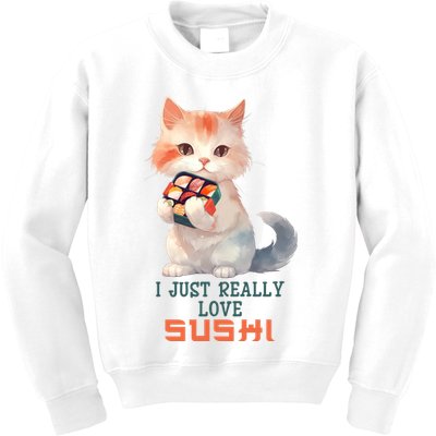 I Just Really Love Sushi Cute Japanese Cat Kids Sweatshirt