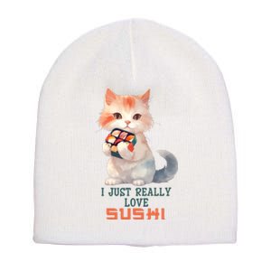 I Just Really Love Sushi Cute Japanese Cat Short Acrylic Beanie