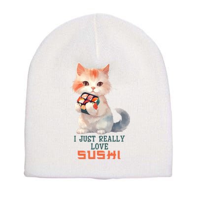 I Just Really Love Sushi Cute Japanese Cat Short Acrylic Beanie