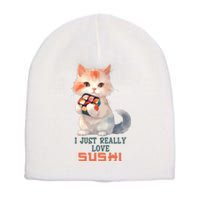 I Just Really Love Sushi Cute Japanese Cat Short Acrylic Beanie