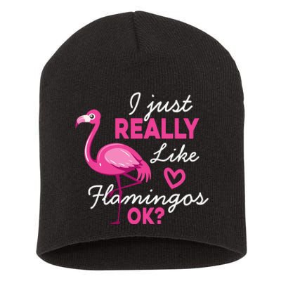 I Just Really Love Flamingo Ok Funny Short Acrylic Beanie