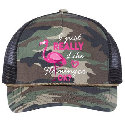 I Just Really Love Flamingo Ok Funny Retro Rope Trucker Hat Cap