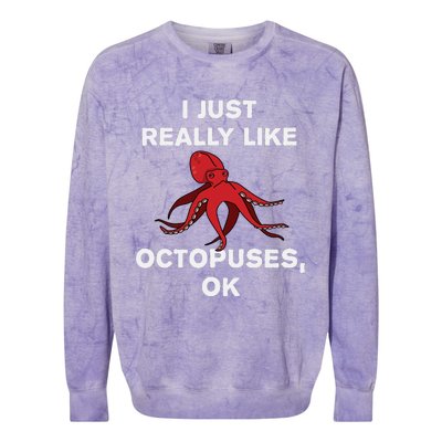 I Just Really Like Octopuses OK Funny Octopus Gift Colorblast Crewneck Sweatshirt