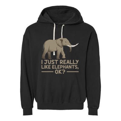 I Just Really Like Elephants Ok Funny Elephant Garment-Dyed Fleece Hoodie